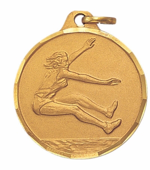 1-1/4 Inch Die-Struck Female Long Jump Medal in Gold, Silver, or Bronze