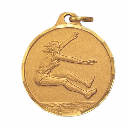 1-1/4 Inch Die-Struck Female Long Jump Medal in Gold, Silver, or Bronze
