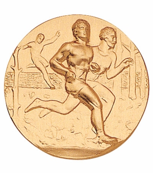 2-Inch in Diameter Round Metal Male Cross Country Stamped Insert in Gold