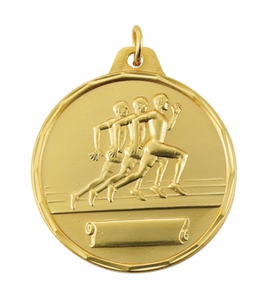 1-1/2 Inch Mens Track Medal in Gold, Silver, or Bronze with Customizable Back