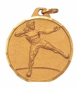 1-1/4 Inch Die-Struck Male Shot Put Medal in Gold, Silver, or Bronze