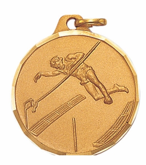 1-1/4 Inch Die-Struck Pole Vault Medal in Gold, Silver, or Bronze