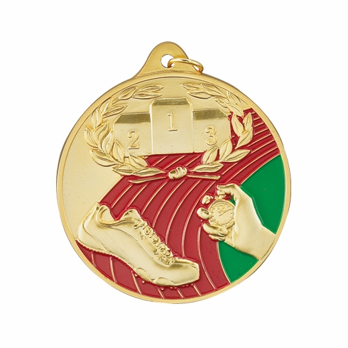 2-1/2 Inch Enameled Die-Cast Track Themed Medal in Gold, Silver, or Bronze
