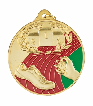2-1/2 Inch Enameled Die-Cast Track Themed Medal in Gold, Silver, or Bronze