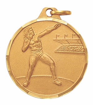 1-1/4 Inch Die-Struck Female Shot Put Medal in Gold, Silver, or Bronze