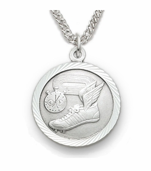 3/4 Inch Track Themed St. Christopher Sports Medal in Sterling Silver