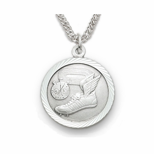 3/4 Inch Track Themed St. Christopher Sports Medal in Sterling Silver