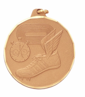 2 Inch Track Themed Sports Medal in Gold, Silver, or Bronze with Customizable Back
