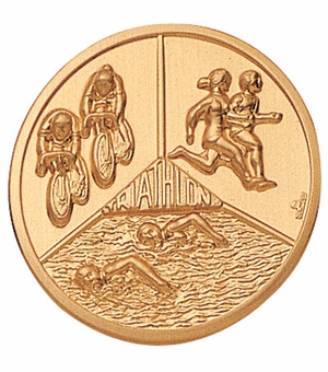 2-Inch in Diameter Round Metal Triathlon Themed Stamped Insert in Multiple Colors