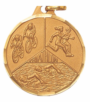 1-1/4 Inch Die-Struck Triathlon Medal in Gold, Silver, or Bronze