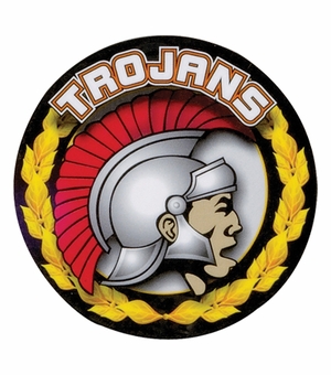 2 Inch in Diameter Round 'Trojans' Sports Insert in Gold and Mylar