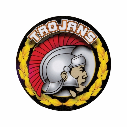 2 Inch in Diameter Round 'Trojans' Sports Insert in Gold and Mylar