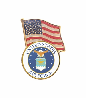 1-1/8 Inch Etched Enameled Gold U.S. Air Force Flag Pin with Clear Epoxy Coating