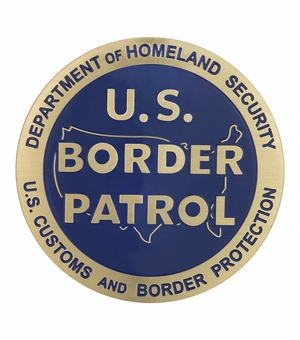 2-Inch in Diameter Round Etched-Enameled Metal U.S. Border Patrol Medallion Insert in Gold with Peel-and-Stick Back