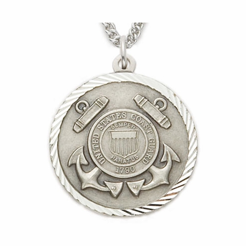 U.S. COAST GUARD STERLING SILVER MILITARY MEDAL, 3/4 INCH, CROSS BACK