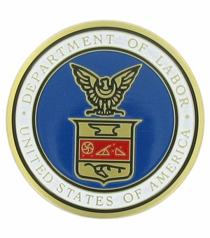 2-Inch in Diameter Round Etched-Enameled Metal U.S. Department of Labor Medallion Insert in Gold with Peel-and-Stick Back