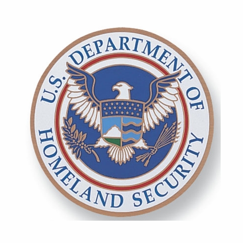 2-Inch in Diameter Round Etched-Enameled Metal U.S. Department of Homeland Security Medallion Insert in Gold with Peel-and-Stick Back