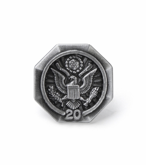 5/8 Inch in Diameter U.S. Federal Years of Service Pin in Silver - 20 Years