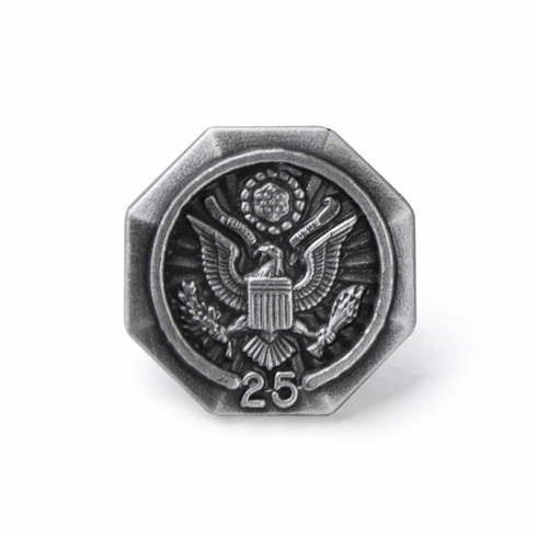5/8 Inch in Diameter U.S. Federal Years of Service Pin in Silver - 25 Years
