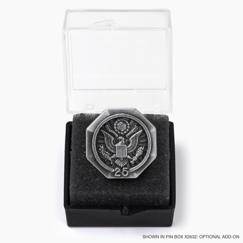 5/8 Inch in Diameter U.S. Federal Years of Service Pin in Silver - 25 Years