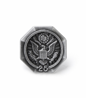 5/8 Inch in Diameter U.S. Federal Years of Service Pin in Silver - 25 Years