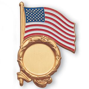 U.S. FLAG PLAQUE MOUNT GOLD  HOLDS 2 INCH INSERT