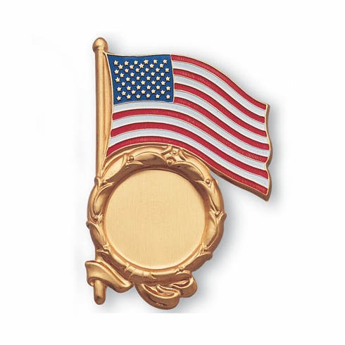 U.S. FLAG PLAQUE MOUNT GOLD  HOLDS 2 INCH INSERT