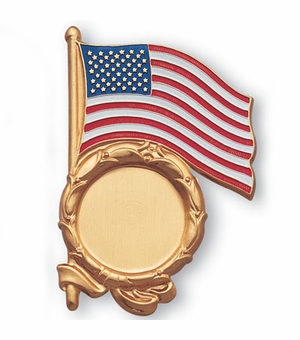 U.S. FLAG PLAQUE MOUNT GOLD  HOLDS 2 INCH INSERT