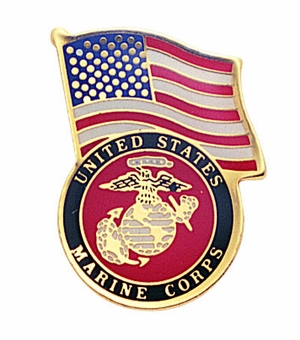 1-1/8 Inch Etched Enameled Gold U.S. Marine Corps Flag Pin with Clear Epoxy Coating