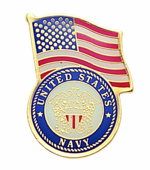 1-1/8 Inch Etched Enameled Gold U.S. Navy Flag Pin with Clear Epoxy Coating