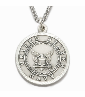 U.S. NAVY STERLING SILVER MILITARY MEDAL, 1 INCH, ST. MICHAEL BACK