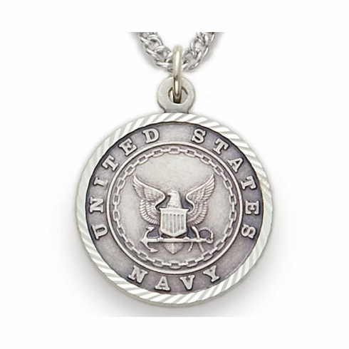 U.S. NAVY STERLING SILVER MILITARY MEDAL, 3/4 INCH, CROSS BACK