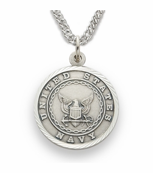 U.S. NAVY STERLING SILVER MILITARY MEDAL, 3/4 INCH, ST. MICHAEL BACK
