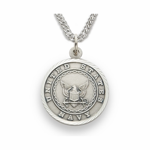 U.S. NAVY STERLING SILVER MILITARY MEDAL, 3/4 INCH, ST. MICHAEL BACK