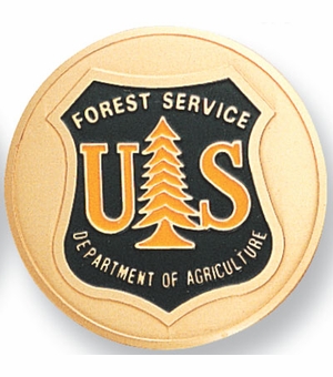 2-Inch in Diameter Round Etched-Enameled Metal U.S. Forest Service Medallion Insert in Gold with Peel-and-Stick Back