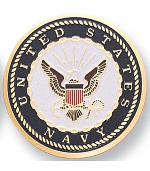 2-Inch in Diameter Round Etched-Enameled Metal U.S. Navy Shield Medallion Insert in Gold with Peel-and-Stick Back
