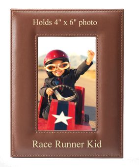 8-1/2 X 6-1/2 INCH VERTICAL TAN LEATHERETTE PICTURE FRAME, HOLDS 4" X 6" PHOTO