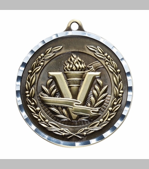 2 Inch Diamond-Engraved Brass Victory Medal in Gold, Silver, or Bronze with Customizable Back