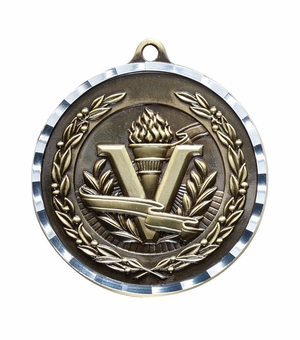 2 Inch Diamond-Engraved Brass Victory Medal in Gold, Silver, or Bronze with Customizable Back