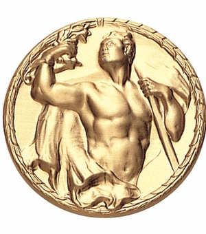 2-Inch in Diameter Round Metal Male Victory Themed Stamped Insert in Gold