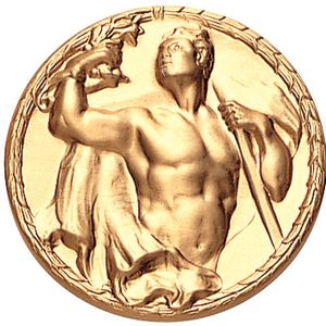 2-Inch in Diameter Round Metal Male Victory Themed Stamped Insert in Gold