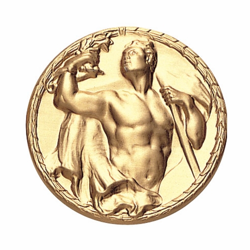 2-Inch in Diameter Round Metal Male Victory Themed Stamped Insert in Gold