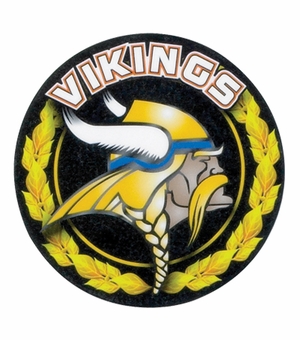 2 Inch in Diameter Round 'Vikings' Themed Mylar and Gold Sports Insert