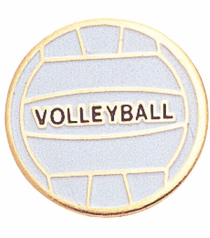 3/4 Inch in Diameter Enameled Volleyball Pin in Gold