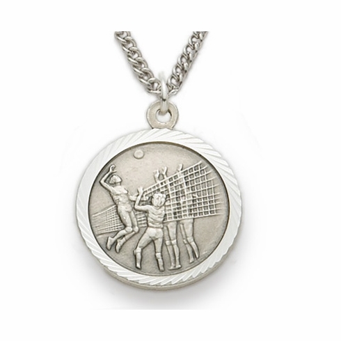 3/4 Inch Womens Volleyball Themed St. Christopher Medal in Sterling Silver
