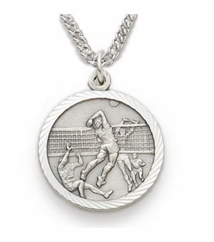 3/4 Inch Mens Volleyball St. Christopher Medal in Sterling Silver