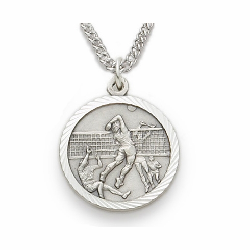 3/4 Inch Mens Volleyball St. Christopher Medal in Sterling Silver