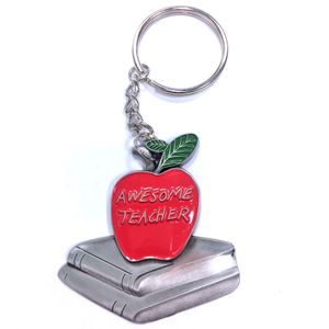 AWESOME TEACHER RED APPLE PEWTER KEY CHAIN