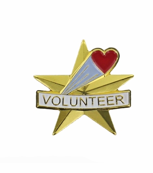VOLUNTEER STAR SHAPED LAPEL PIN WITH RED HEART