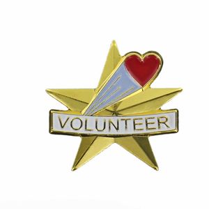 VOLUNTEER STAR SHAPED LAPEL PIN WITH RED HEART